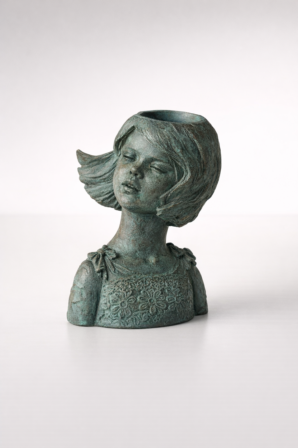 Green Resin Girl Planter