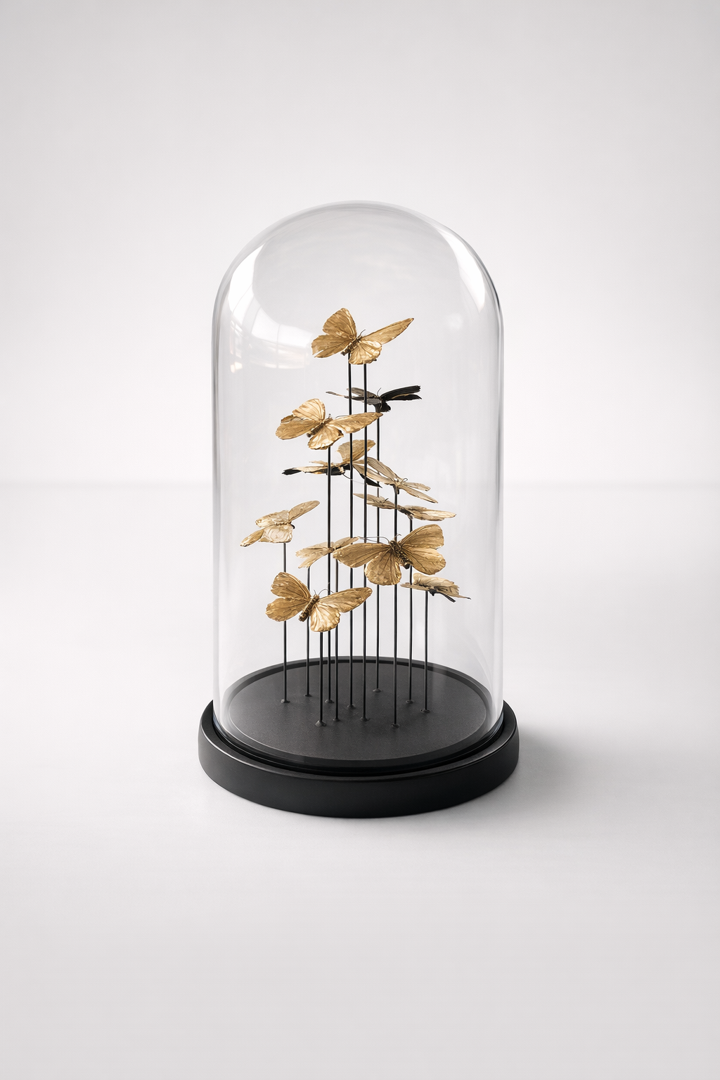 Large Glass Dome Gold Butterflies