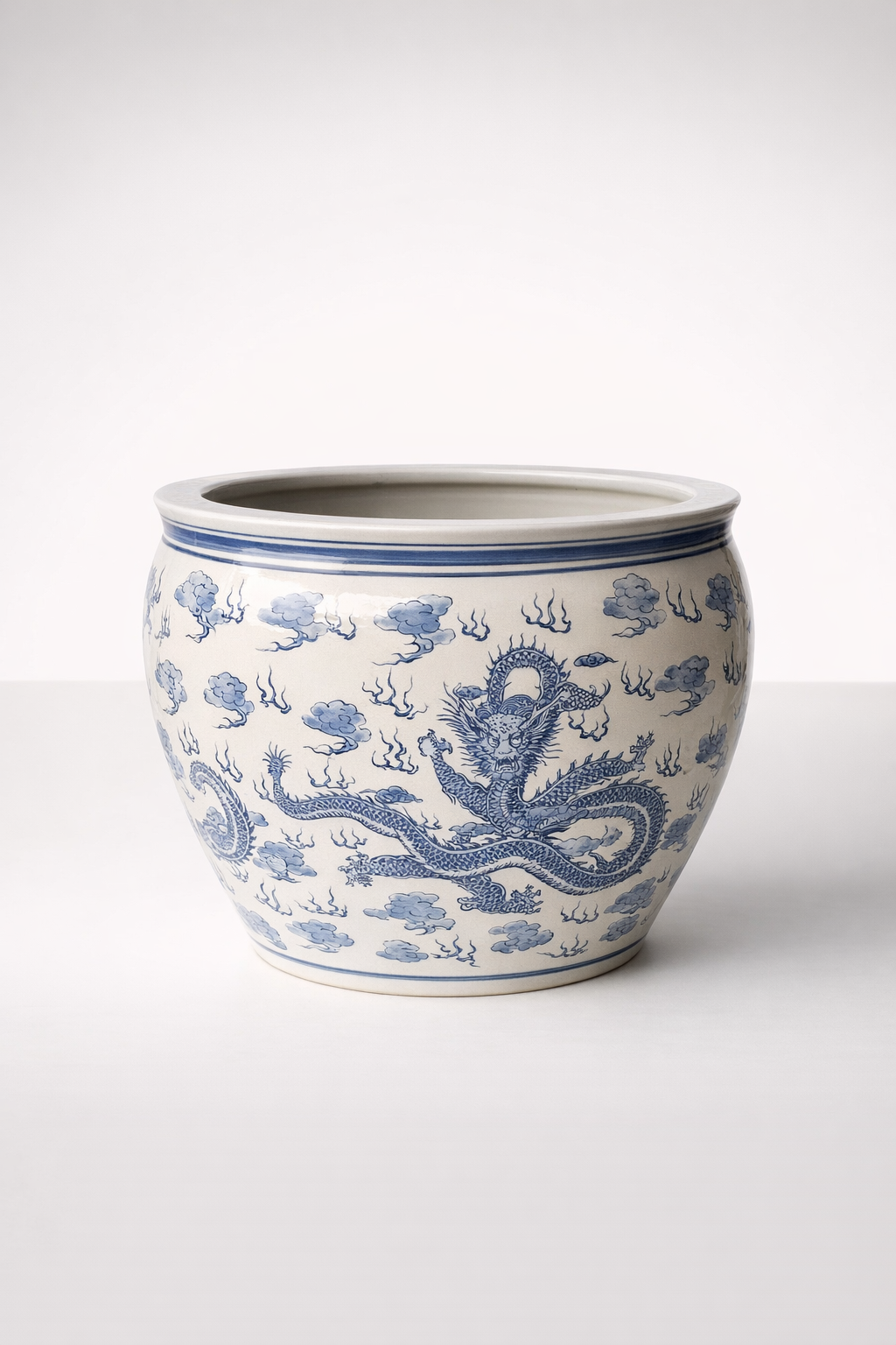 Large Blue & White Chinese Dragon Planter