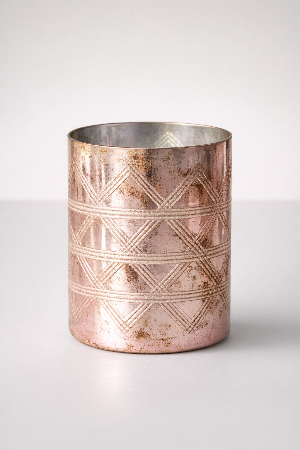 Large Pink Glass Etched Vase