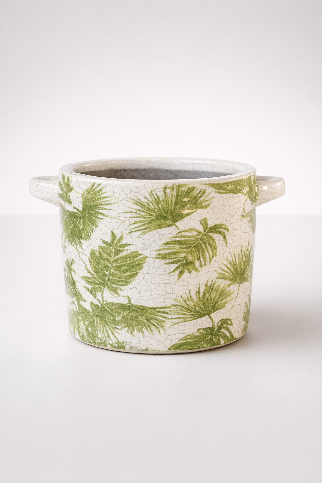Small Green Leaf Distressed Planter With Handle