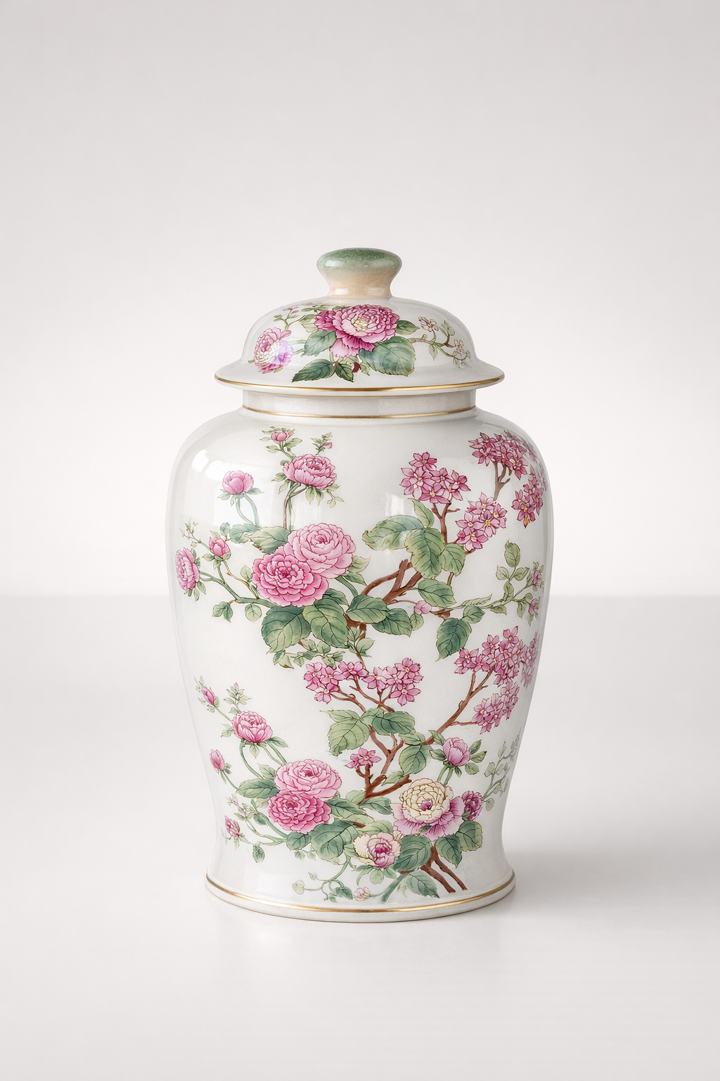 Large Pink Floral Ginger Jar