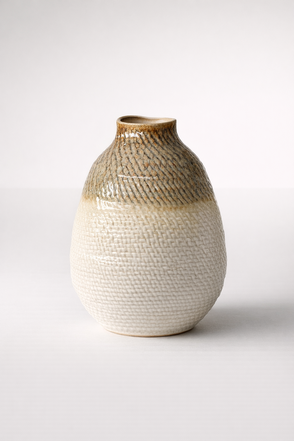 Extra Large Cream Basket Weave Ceramic Vase