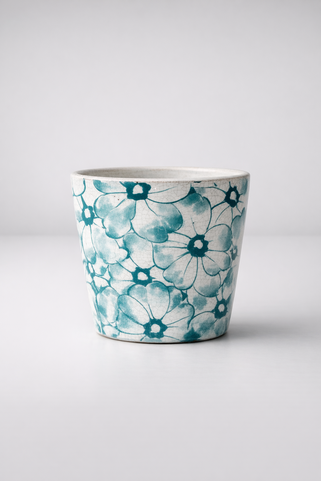 Round Turquoise Flower Planter