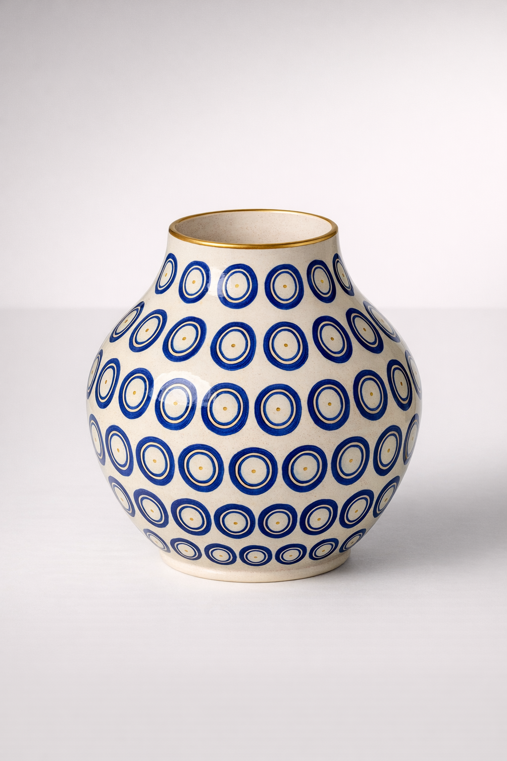 Extra Large Blue Circle Ceramic Vase With Gold Trim