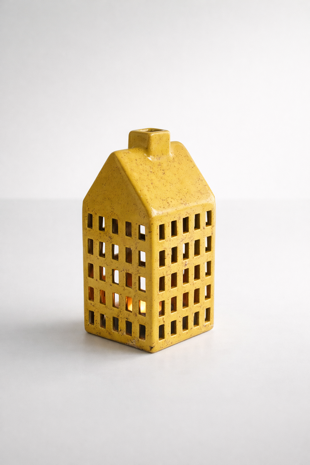 Medium Yellow Ceramic House Candle Holder