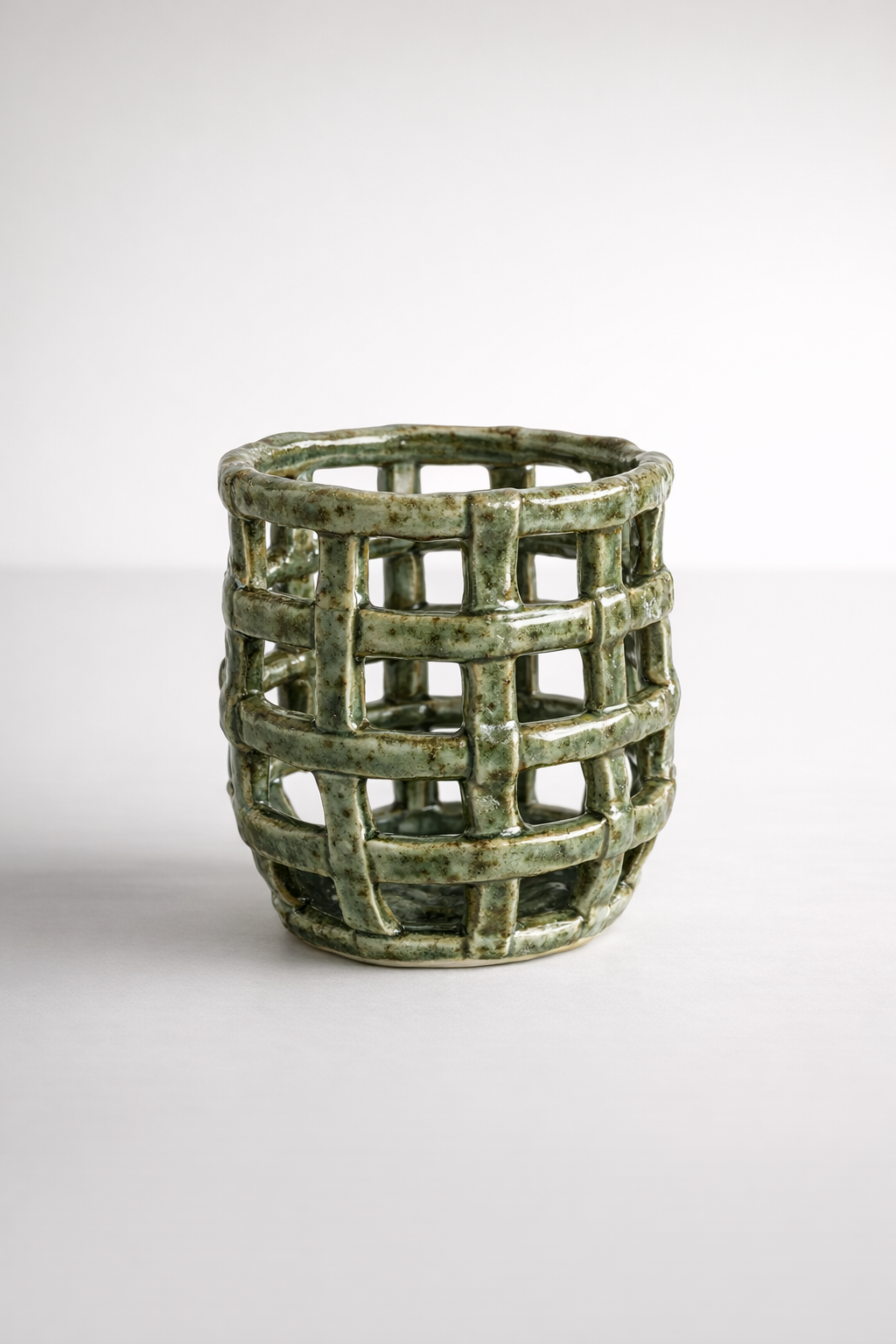 Dark Green Ceramic Weave Candle Holder