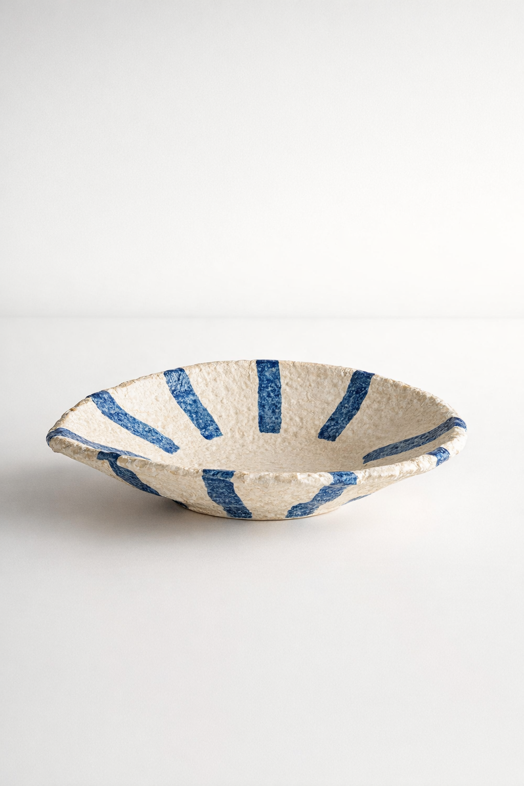 Large Blue Stripe Ceramic Flat Bowl