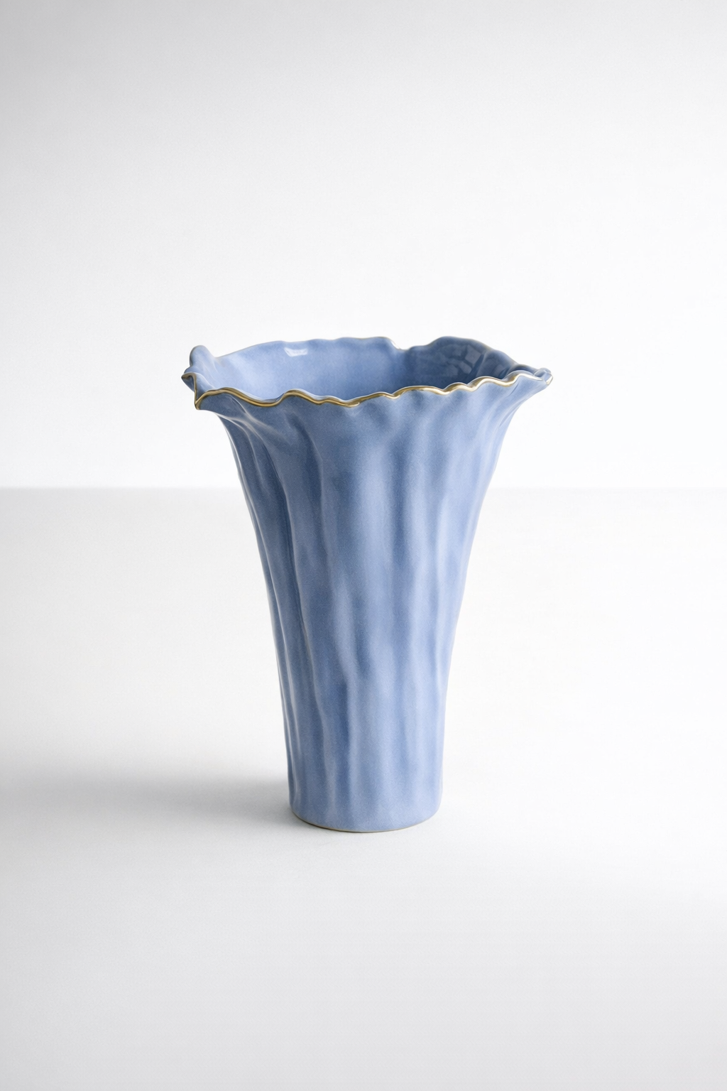 Large Periwinkle Blue Ceramic Fluted Vase