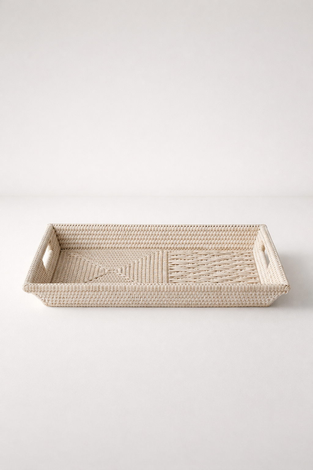 White Washed Rattan Tray