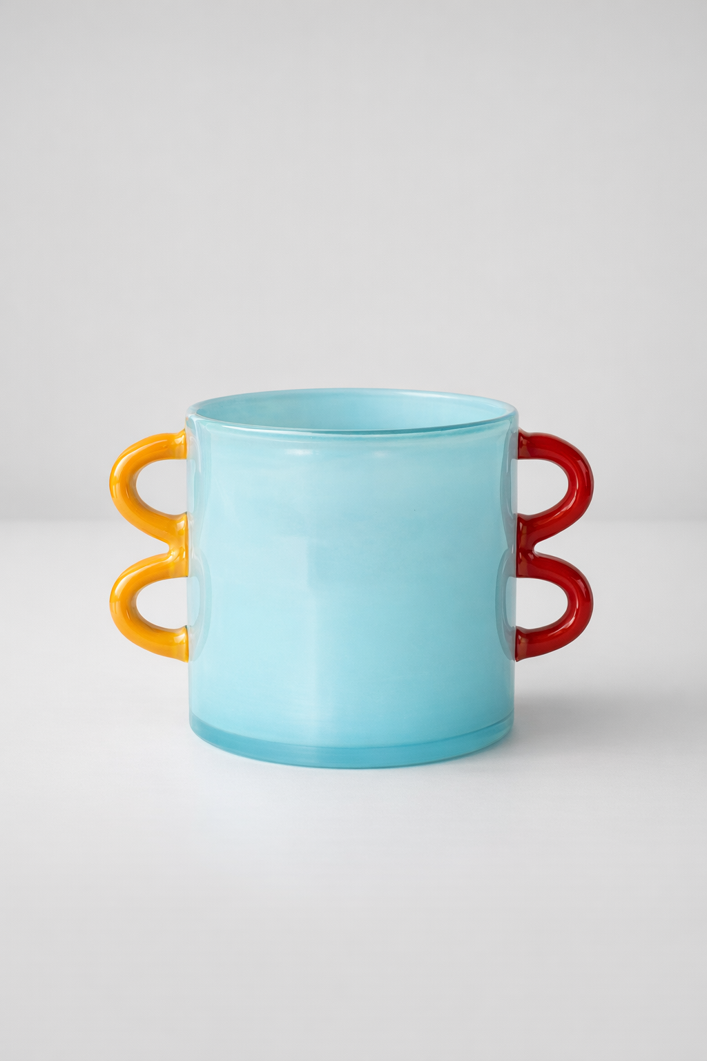Aqua Blue Glass Vase With Orange Handles