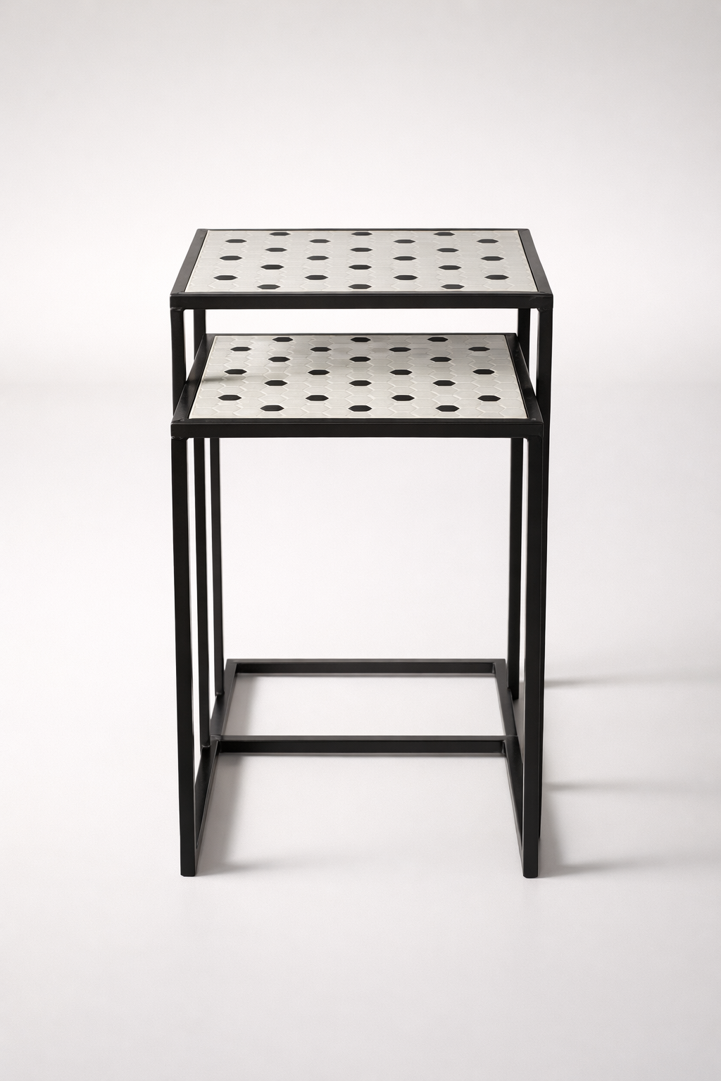 Set Of 2 Black & White Mosaic Table Top