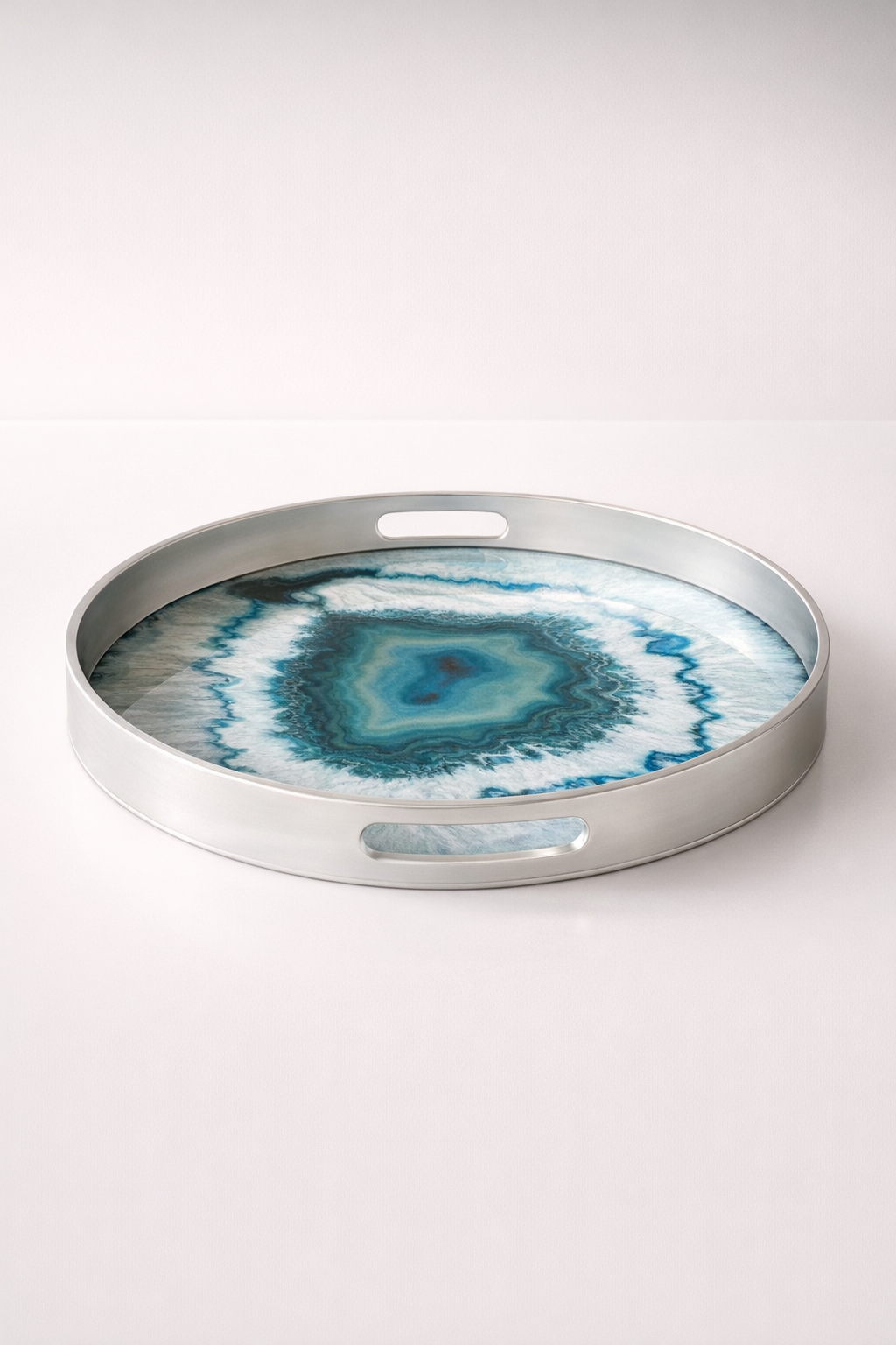 Round Green & Silver Swirl Tray