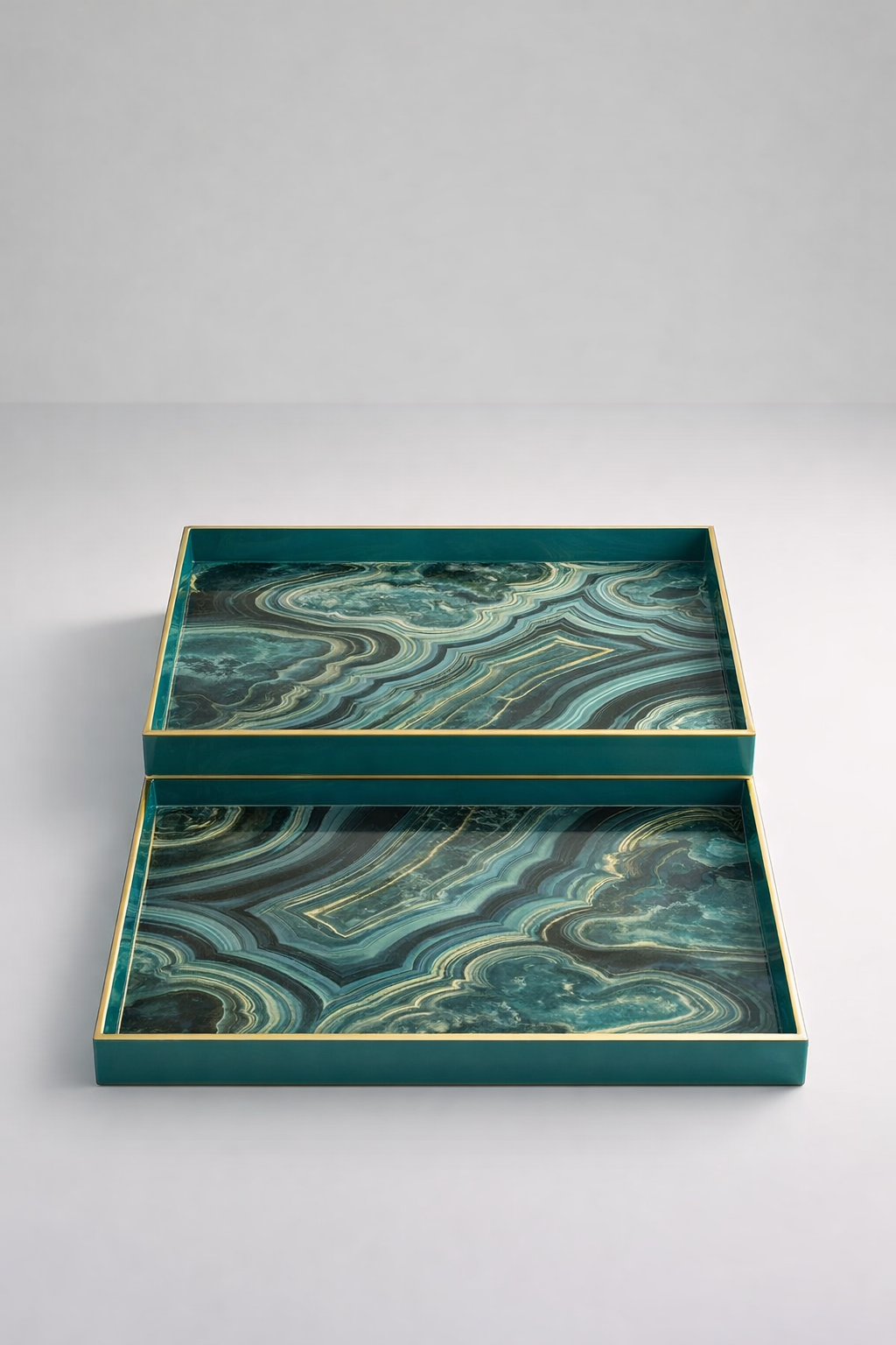 Set Of 2 Green Marbled Trays