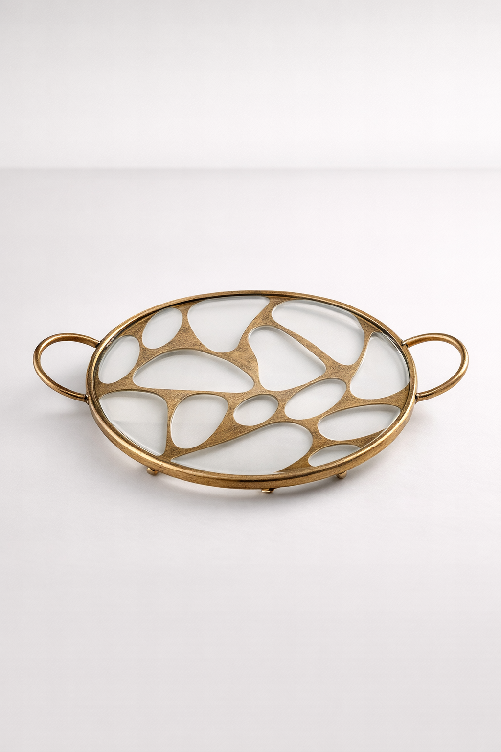 Gold Round Cutout Metal Tray Glass Top