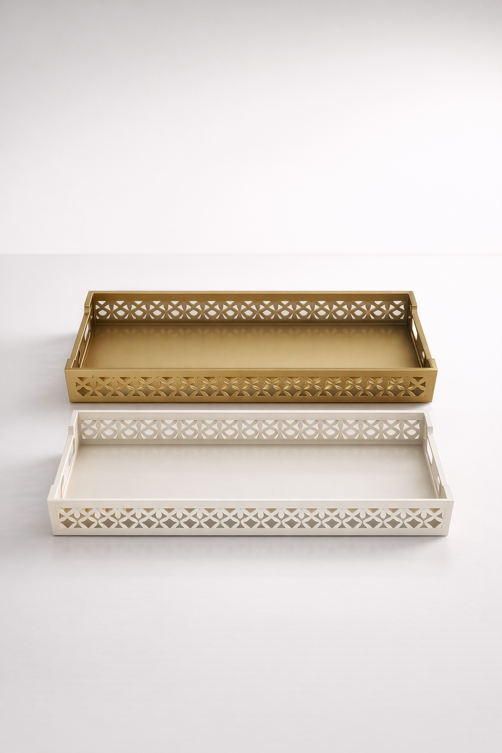 Set Of 2 Gold & Cream Trays