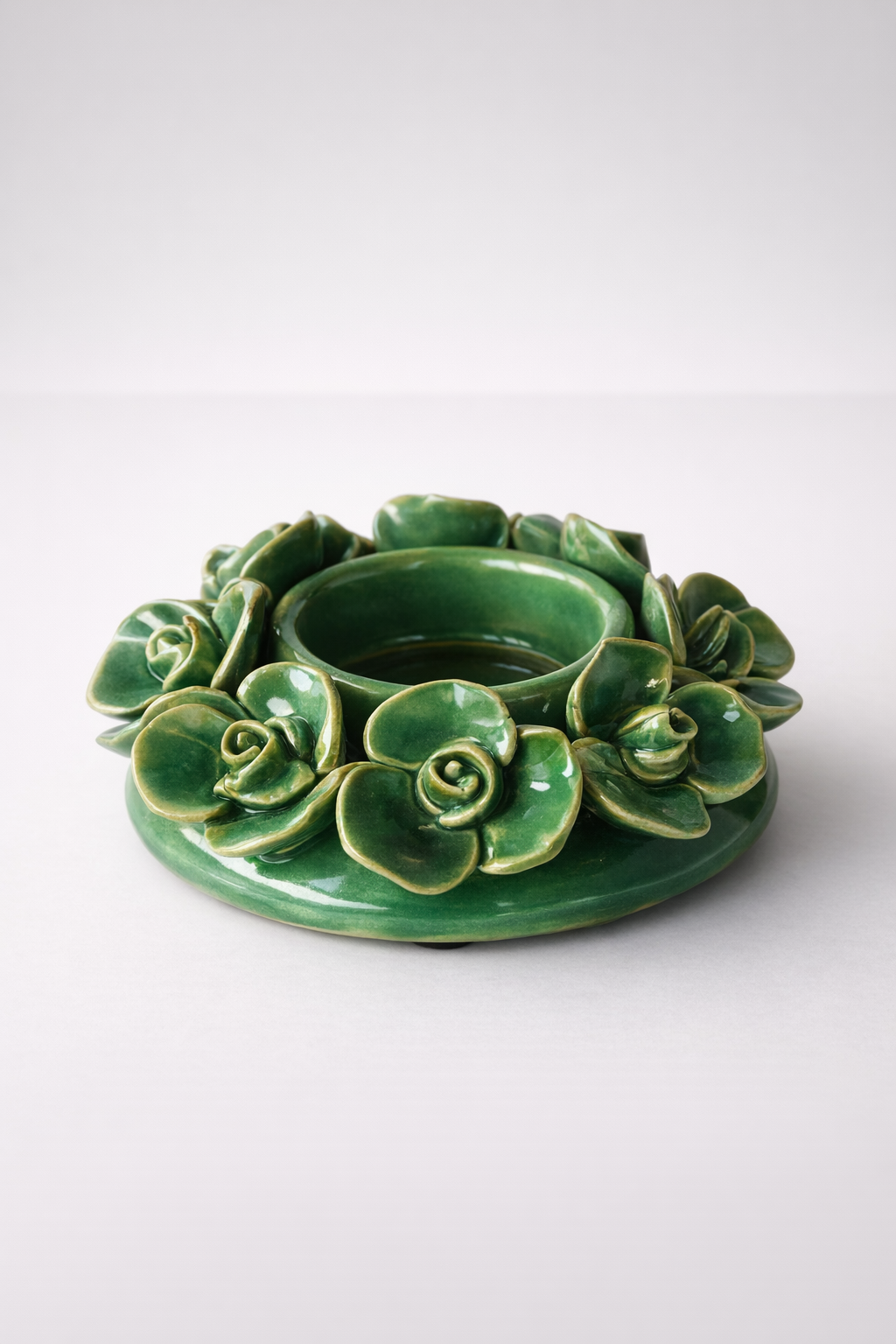 Green Rose Candle Holder