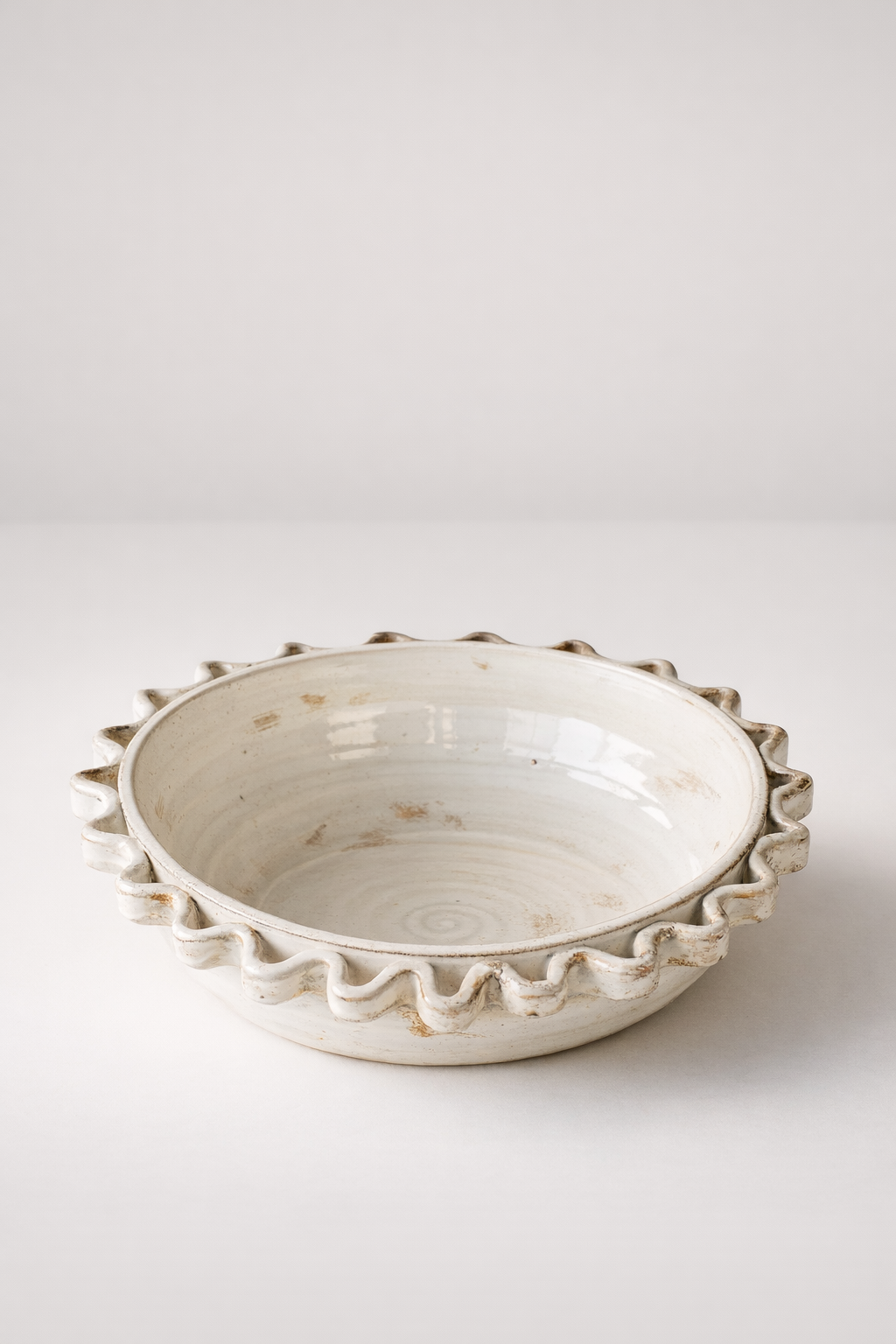 Large White Ceramic Bowl Frill Edge