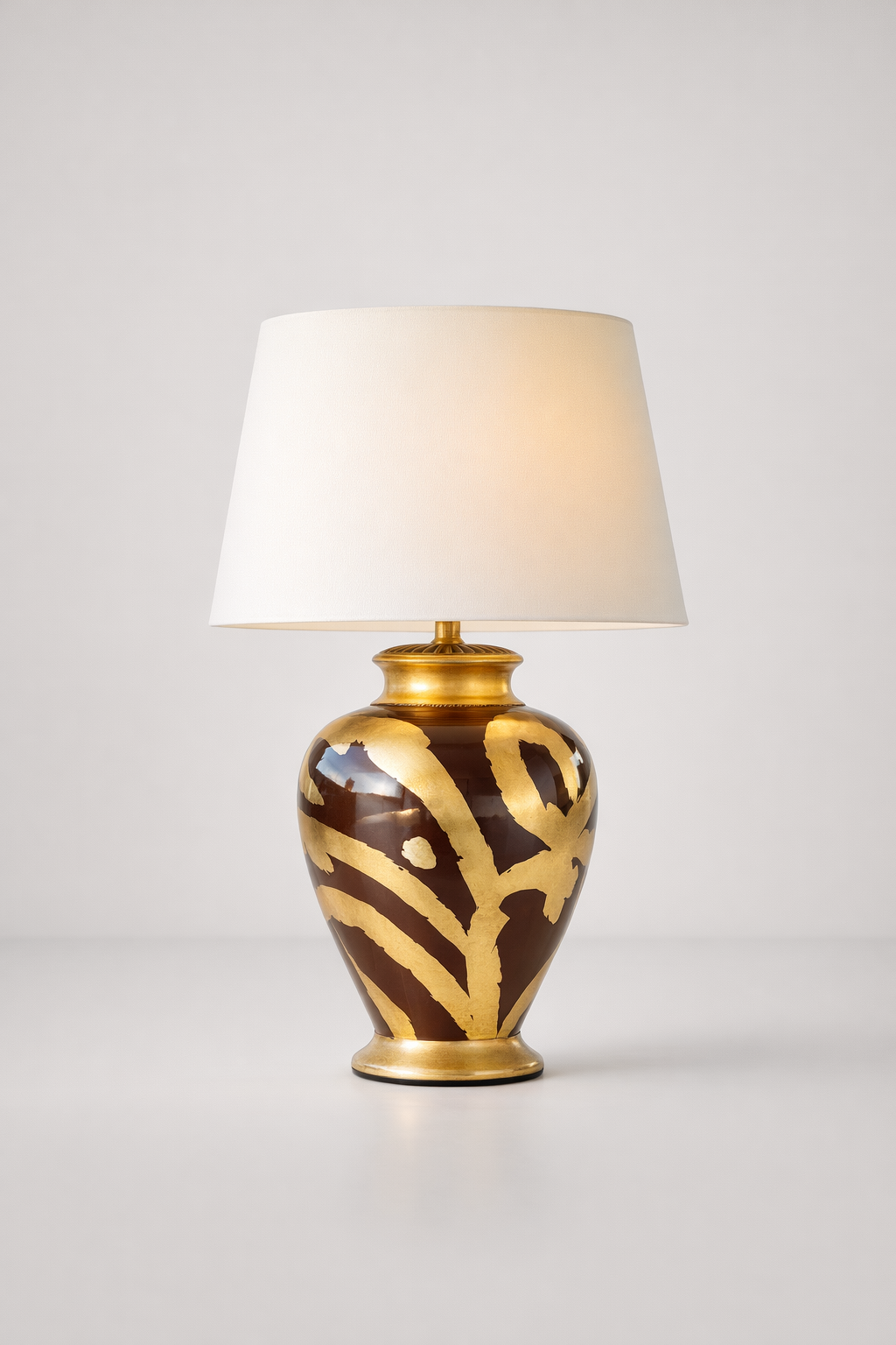 Gold & Brown Swirl Lamp Base With Shade