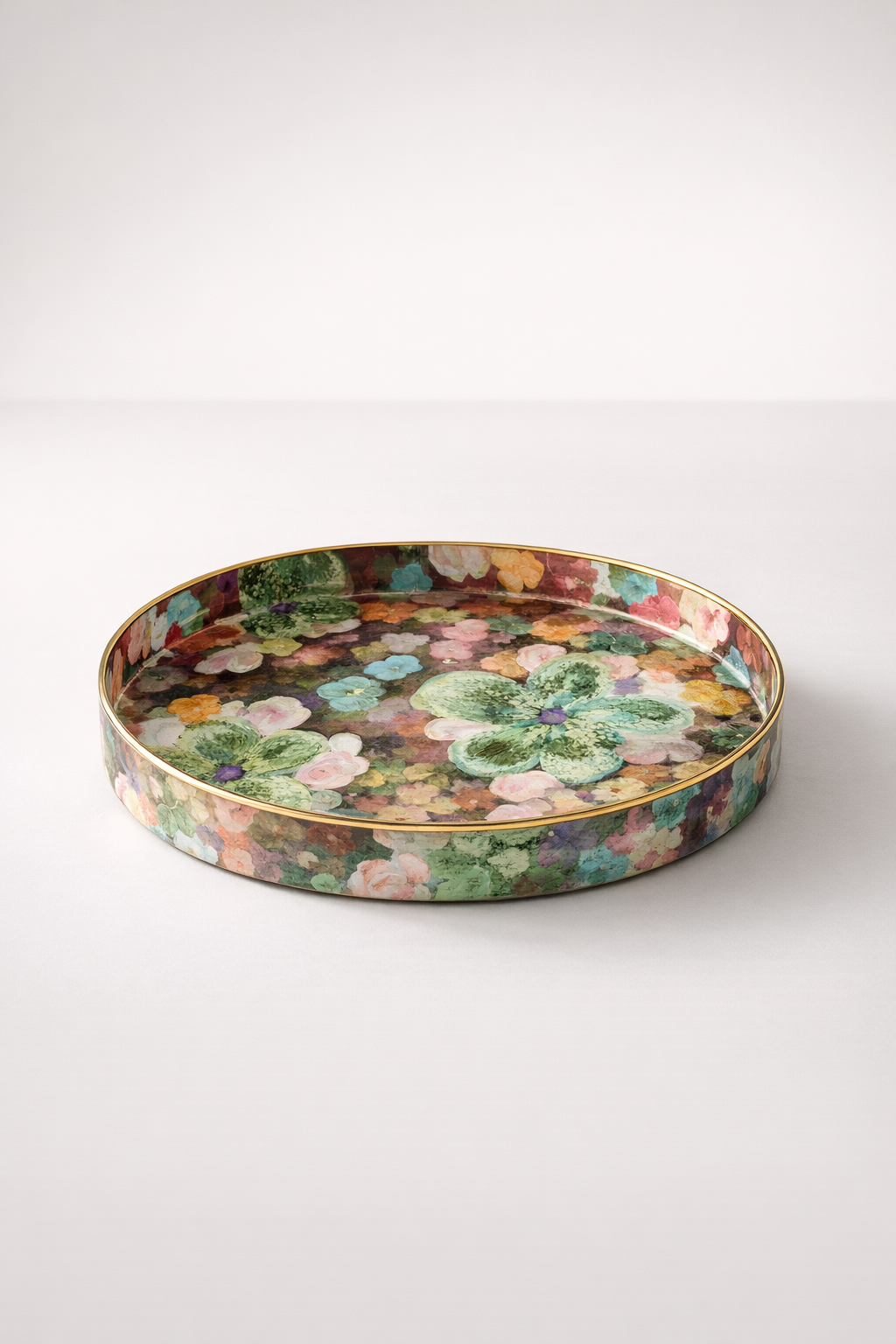 Set Of 2 Round Floral Trays