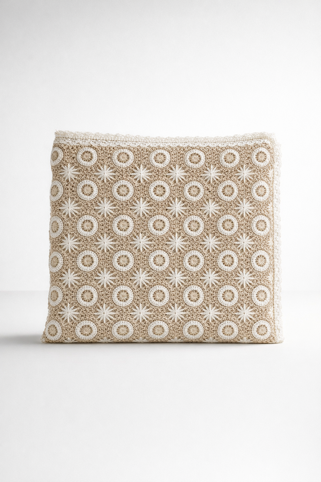Beige And White Circle Crochet Throw