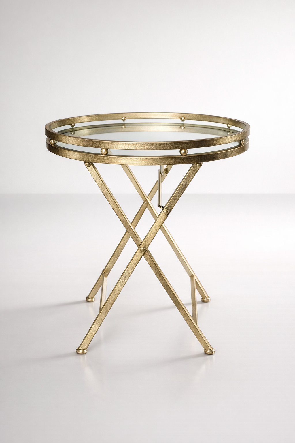 Round Pale Gold-Silver Mirrored Folding Butler's Tray