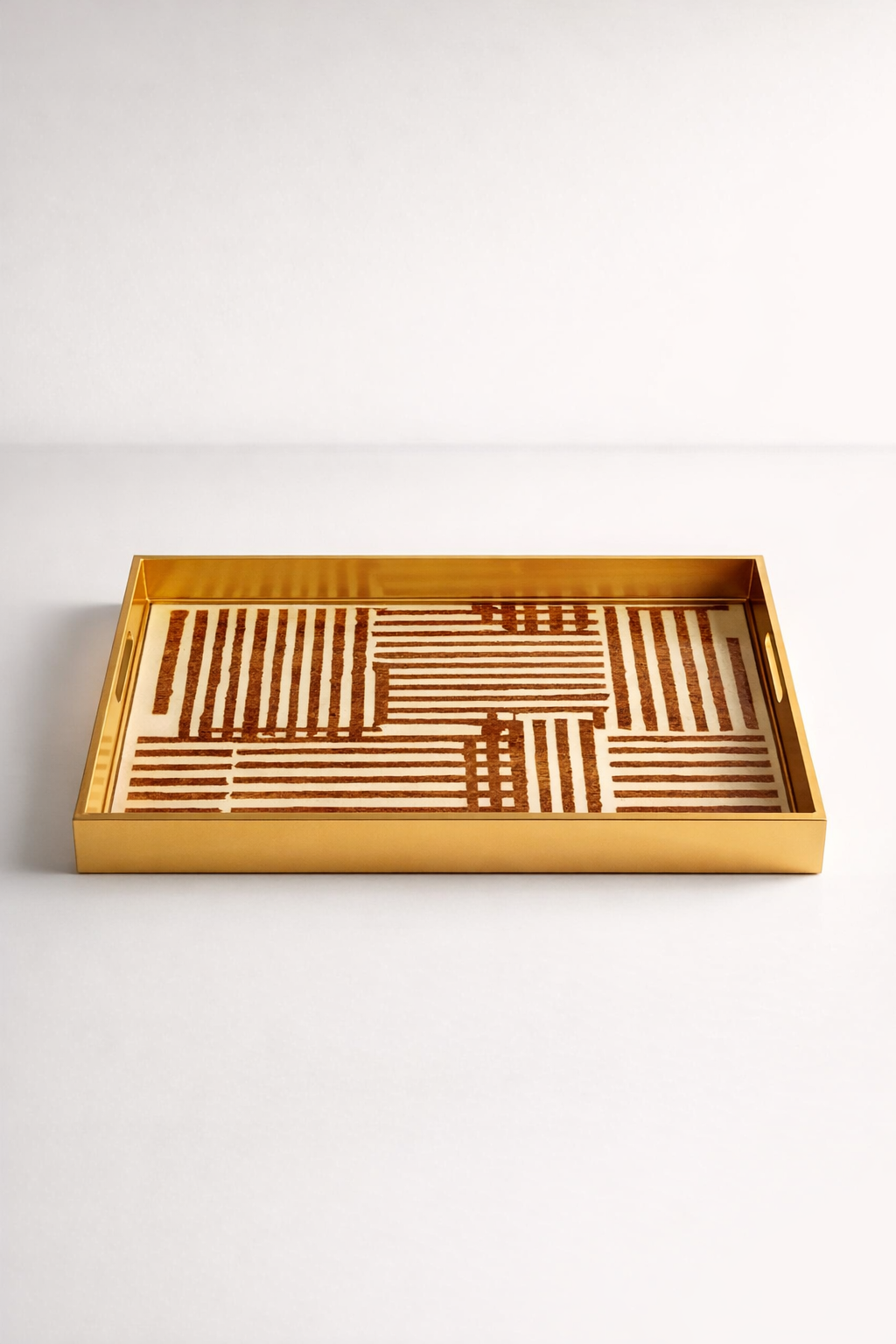 Gold Oblong Tray With Metallic Stripes