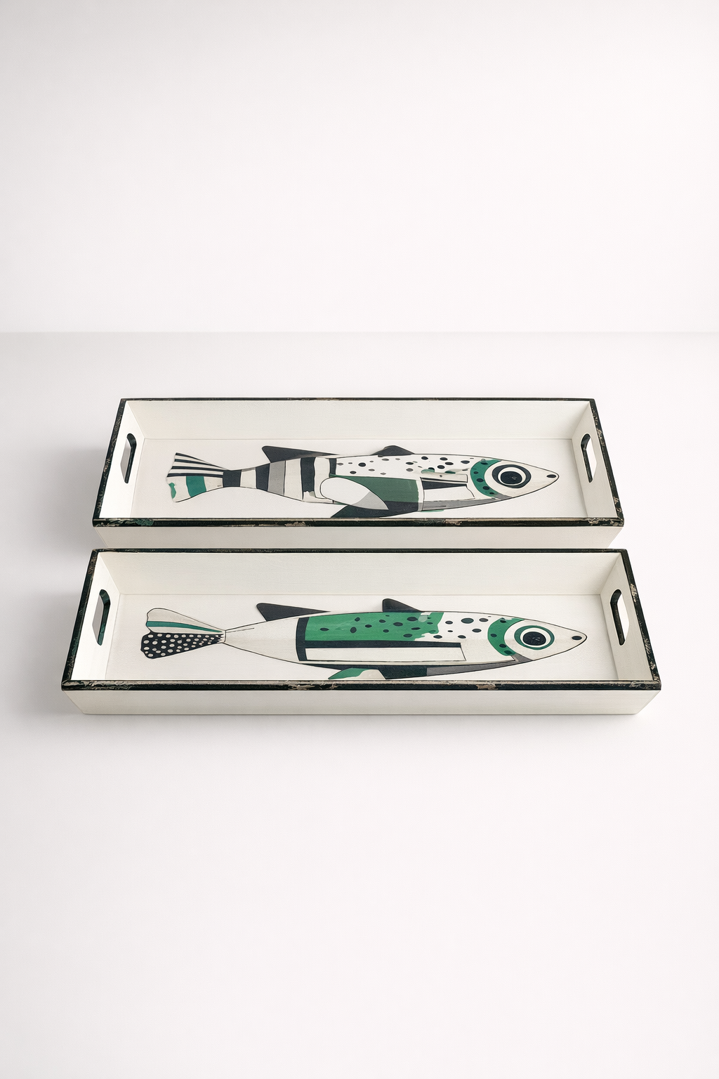 Set Of 2 Rectangular Wooden Trays