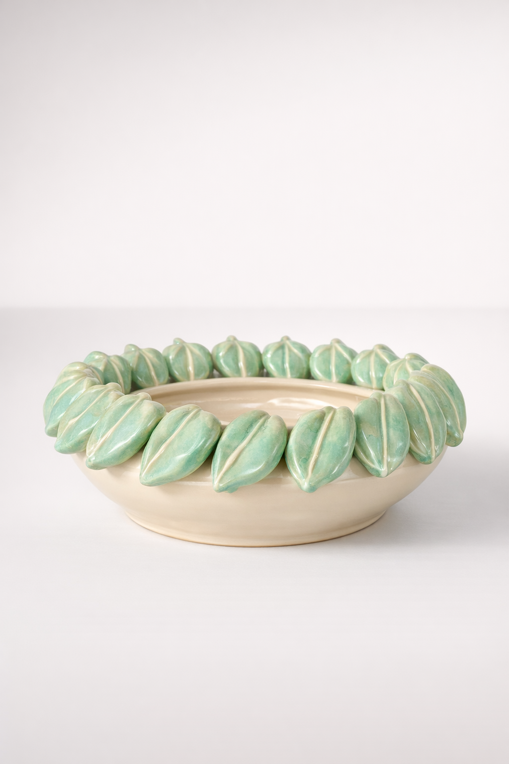 Round Cream & Turquoise Bowl