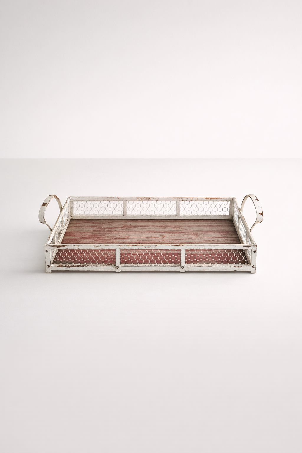 Set Of 3 Wooden Trays With Chicken Wire Sides