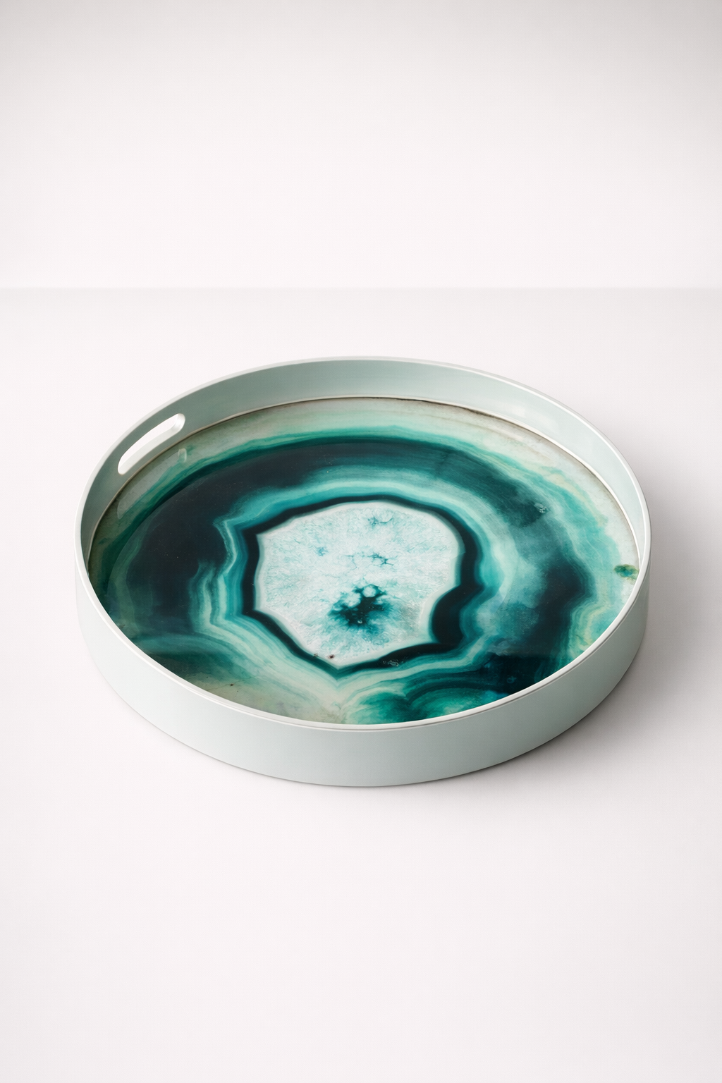 Round Green & Silver Swirl Tray