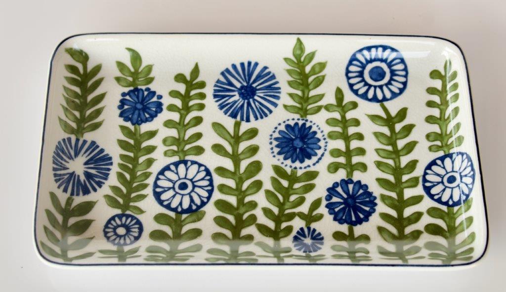 Rectangular Blue & Green Flower Tray