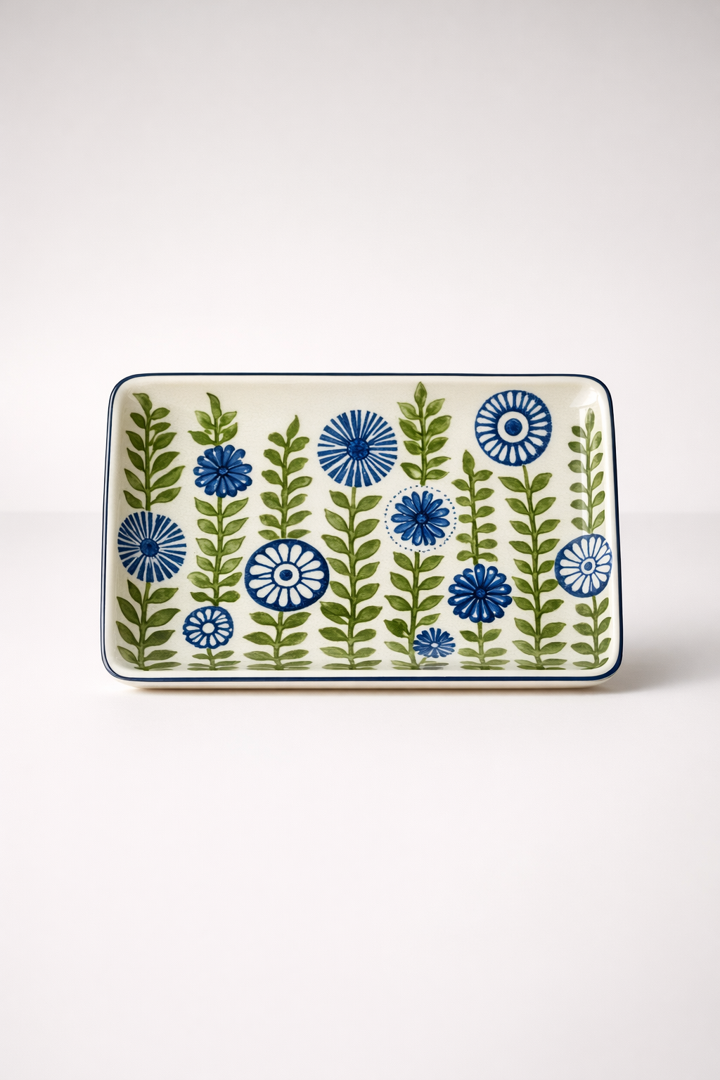 Rectangular Blue & Green Flower Tray