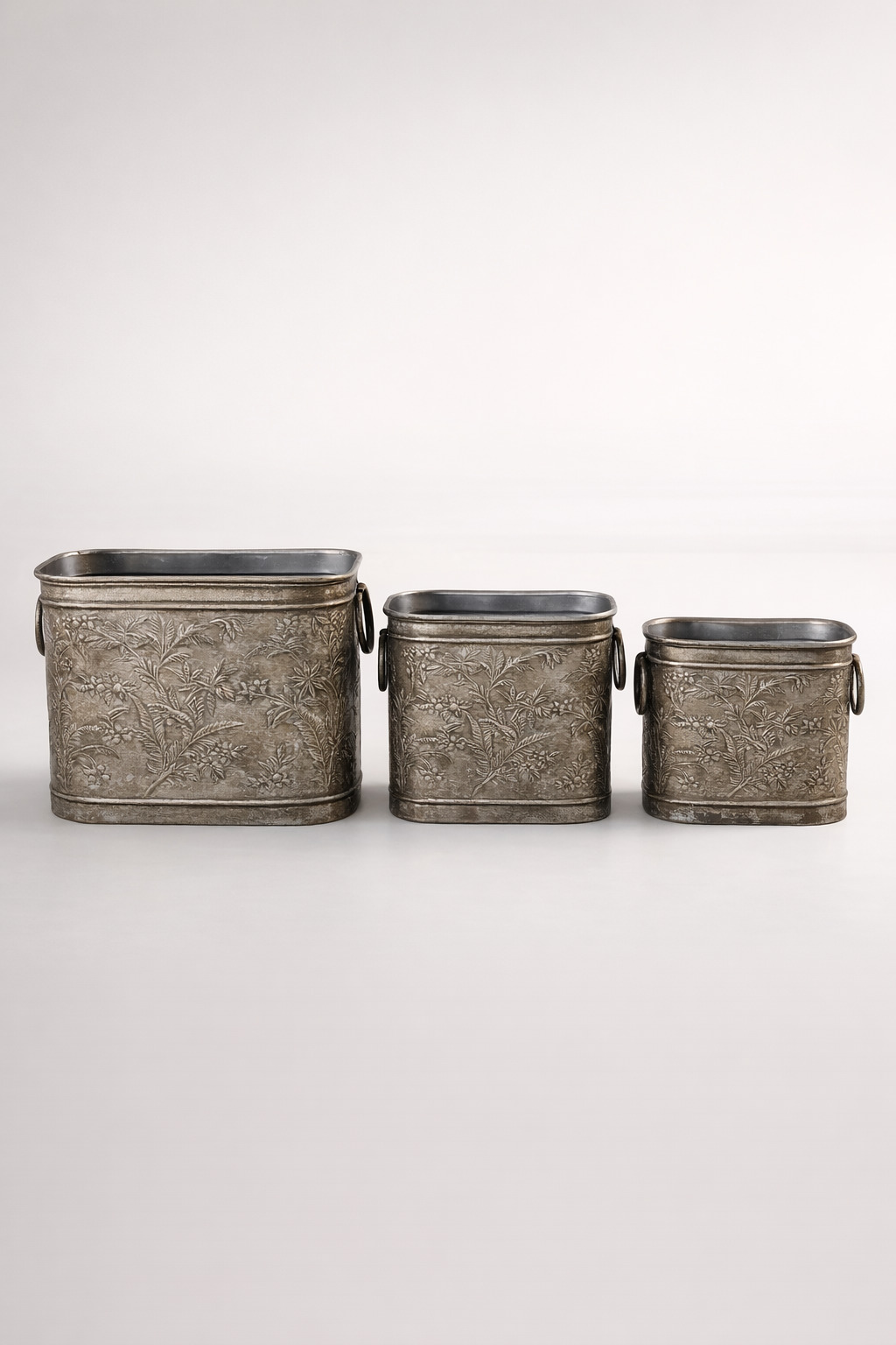 Set Of 3 Metal Oblong Planters