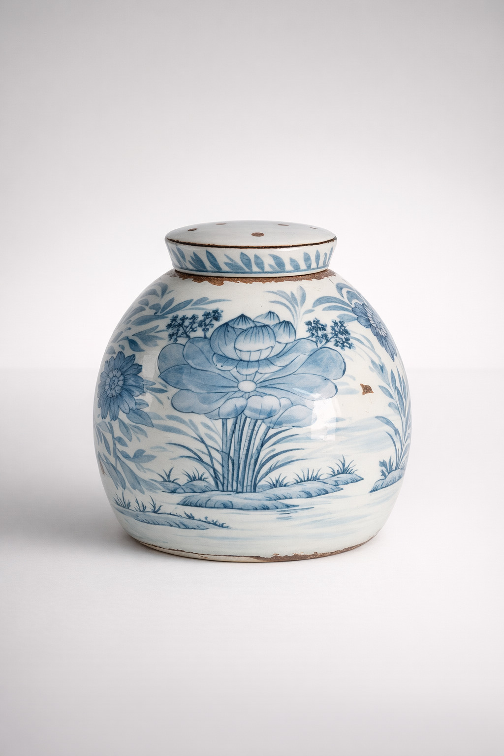 Fat Blue & White Jar With Lid
