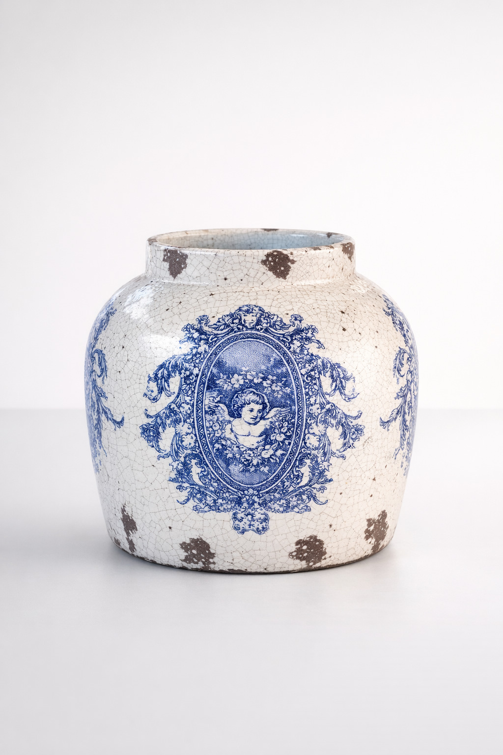 Blue & White Distressed Angel Planter