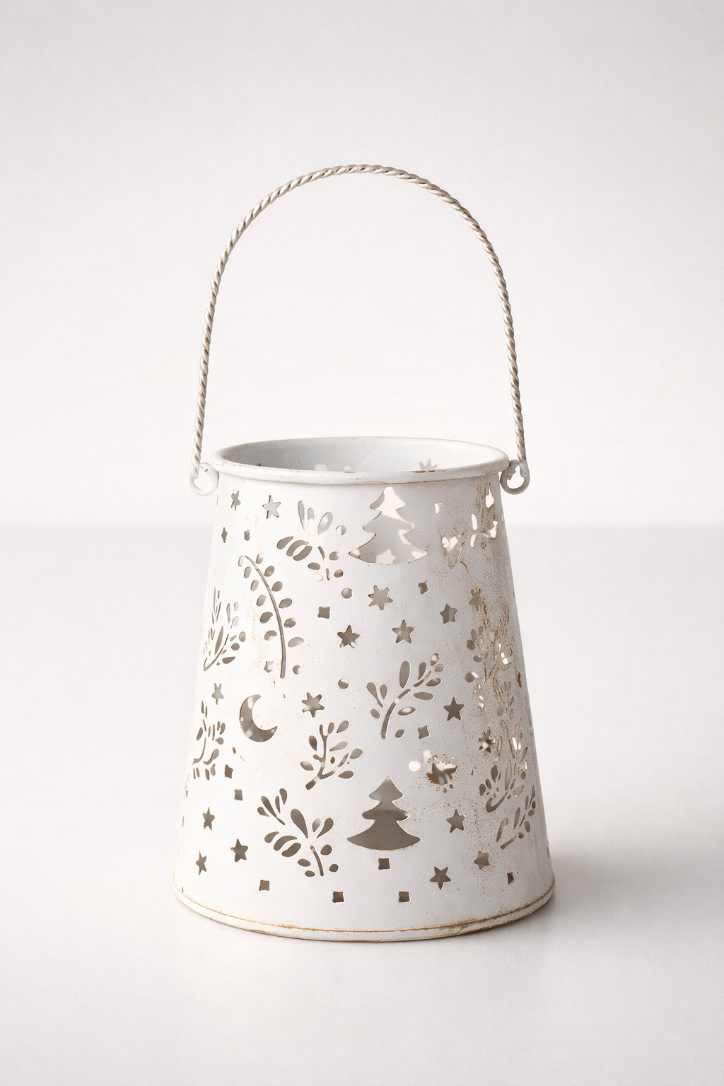 White Metal Lantern With Glass